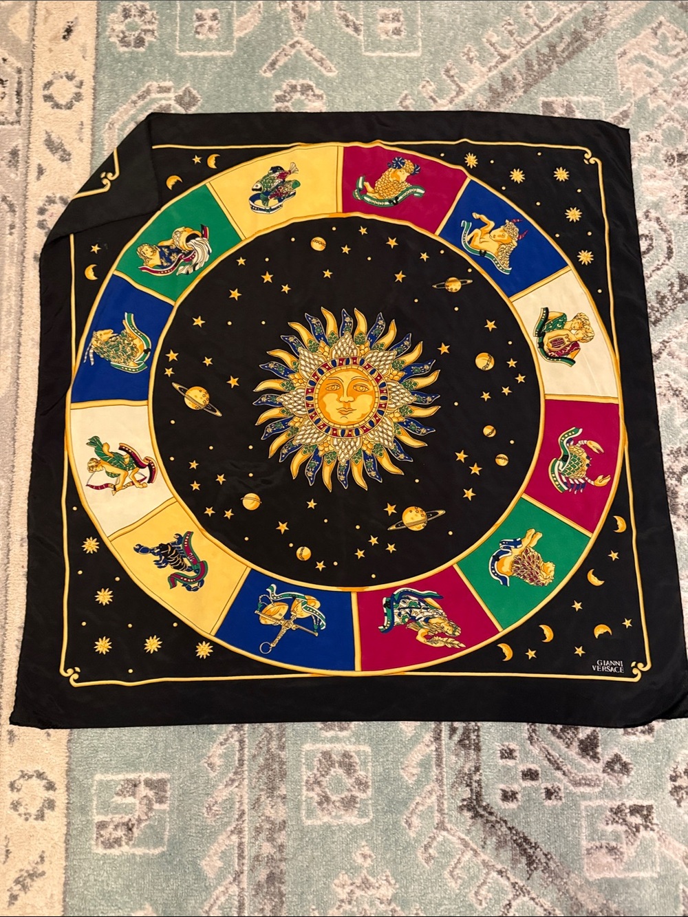 Gianni Versace Silk Scarf Zodiac Astrology Sun Moon Stars